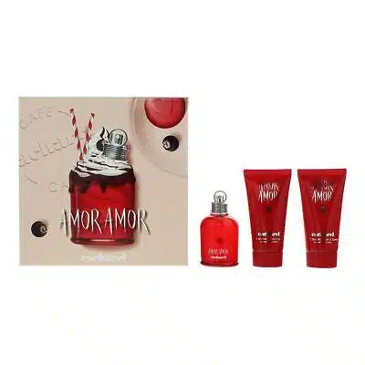 cacharel amor amor 3 piece gift set edt 50ml 2 x body lotion 50ml women spray