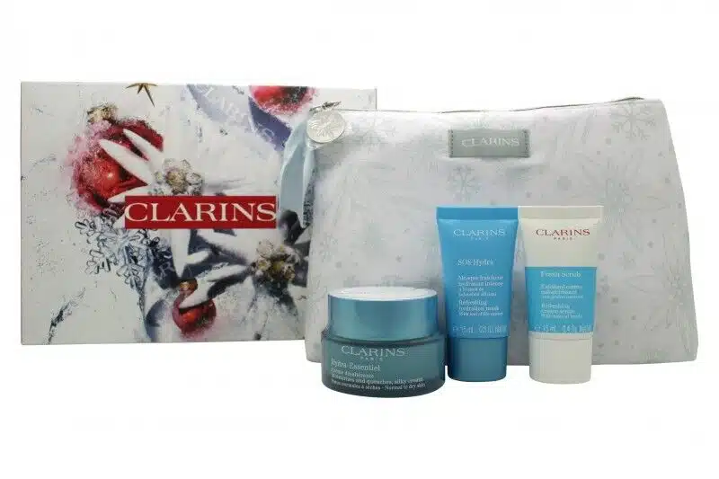 clarins hydra essential gift set 50ml face cream 15ml face mask 15ml exfoliating cream pouch