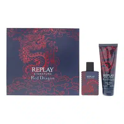 replay signature red dragon gift set 50ml edt 100ml aftershave 2