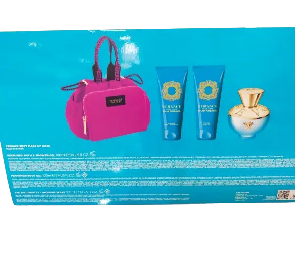 versace pour femme dylan turquoise gift set 100ml edt 100ml shower gel 100ml body lotion pink bag