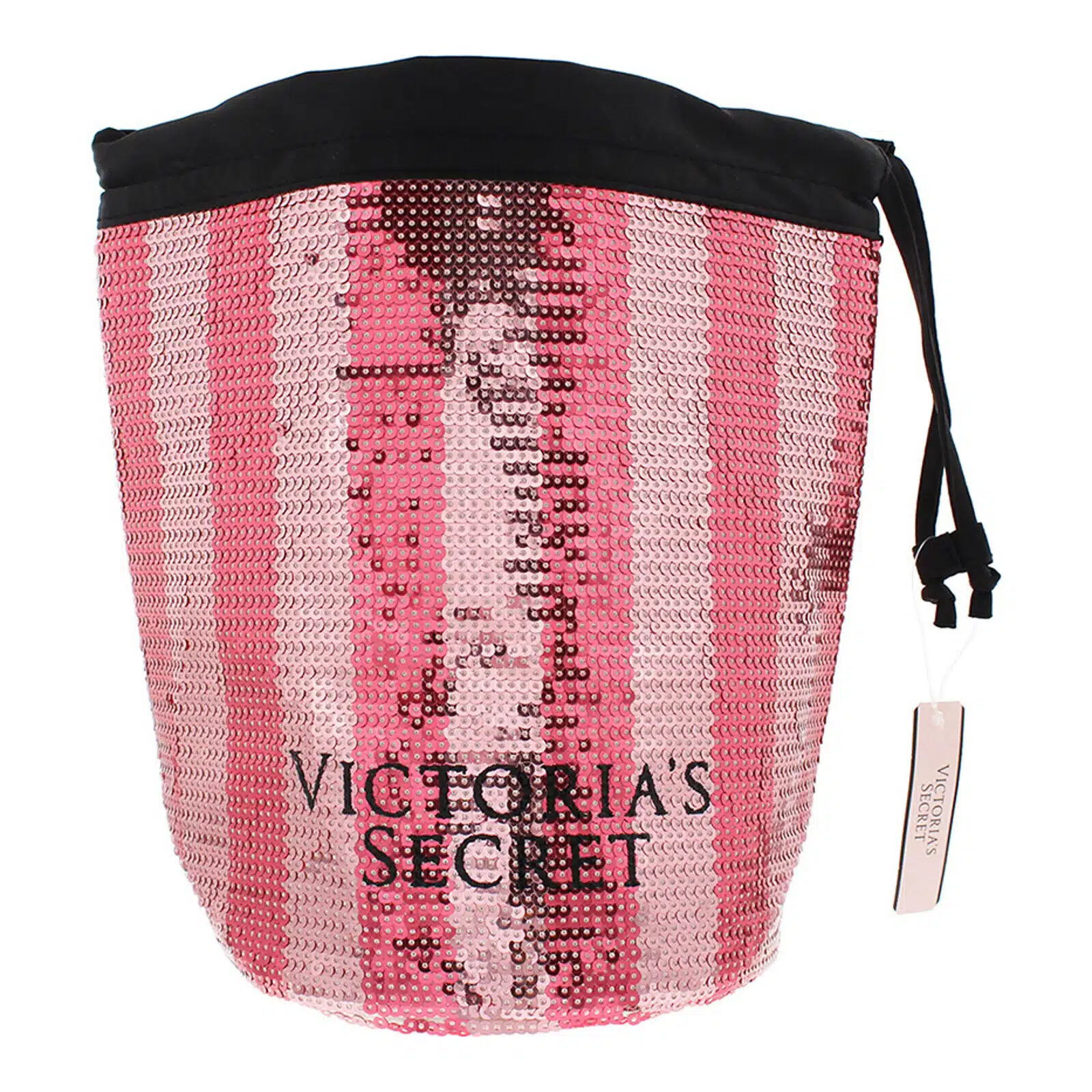 victoria secret pink sequin bucket drawstring storage bag