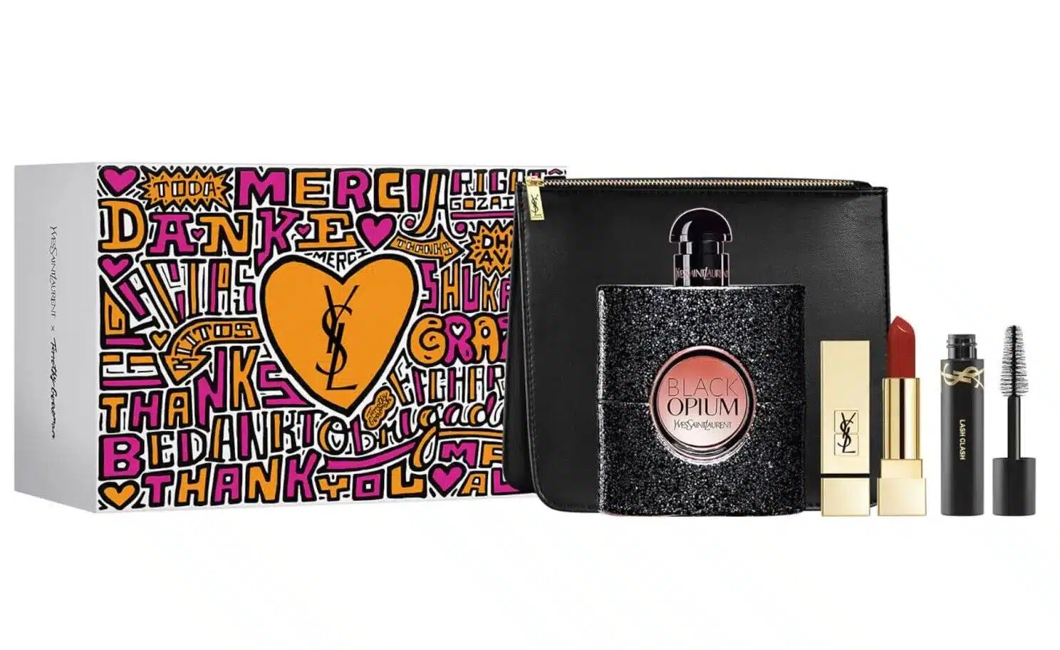 yves saint laurent black opium gift set 90ml edp 2ml lash clash mascara 01 13g rouge pur couture lipstick 1966
